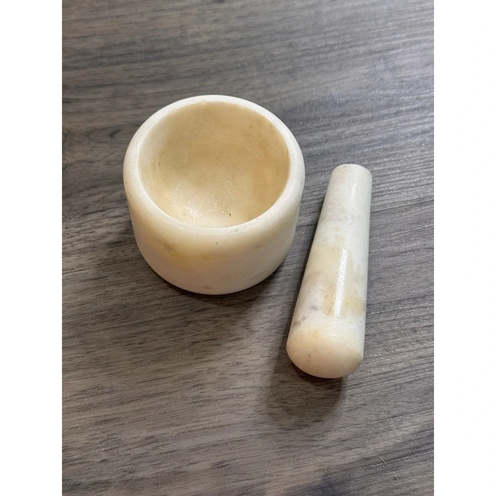 Vintage Marble Mortar Pestle Cream Stone Apothecary Cottagecore Kitchen Decor